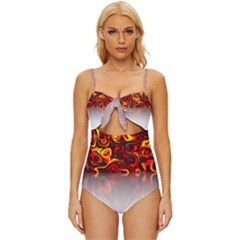 Effect Pattern Brush Red Knot Front One-piece Swimsuit by Amaryn4rt