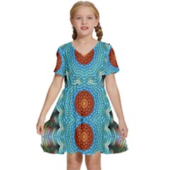 Pattern Blue Brown Background- Kids  Short Sleeve Tiered Mini Dress by Amaryn4rt