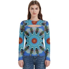 Pattern Blue Brown Background- Women s Cut Out Long Sleeve T-shirt by Amaryn4rt