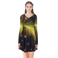 Particles Vibration Line Wave Long Sleeve V-neck Flare Dress by Amaryn4rt