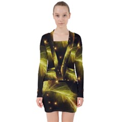 Particles Vibration Line Wave V-neck Bodycon Long Sleeve Dress by Amaryn4rt