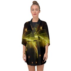 Particles Vibration Line Wave Half Sleeve Chiffon Kimono