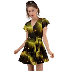 Particles Vibration Line Wave Flutter Sleeve Wrap Dress by Amaryn4rt