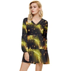 Particles Vibration Line Wave Tiered Long Sleeve Mini Dress by Amaryn4rt