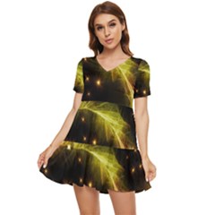 Particles Vibration Line Wave Tiered Short Sleeve Babydoll Dress by Amaryn4rt