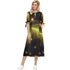 Particles Vibration Line Wave Bow Sleeve Chiffon Midi Dress by Amaryn4rt