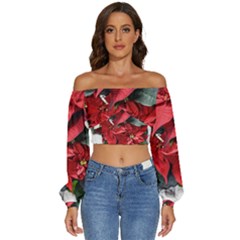 Star Of Bethlehem Star Red Long Sleeve Crinkled Weave Crop Top by Amaryn4rt