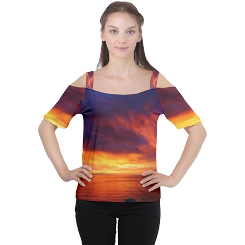 Sunset The Pacific Ocean Evening Cutout Shoulder T-shirt by Amaryn4rt