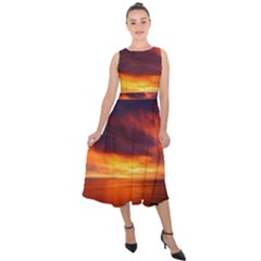 Sunset The Pacific Ocean Evening Midi Tie-back Chiffon Dress by Amaryn4rt