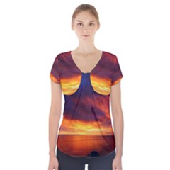 Sunset The Pacific Ocean Evening Short Sleeve Front Detail Top by Amaryn4rt