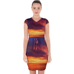 Sunset The Pacific Ocean Evening Capsleeve Drawstring Dress  by Amaryn4rt