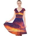 Sunset The Pacific Ocean Evening Cap Sleeve Front Wrap Midi Dress View1