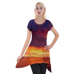 Sunset The Pacific Ocean Evening Short Sleeve Side Drop Tunic by Amaryn4rt