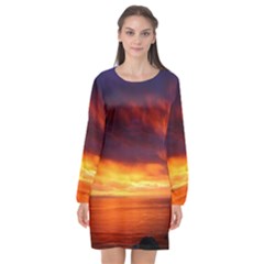 Sunset The Pacific Ocean Evening Long Sleeve Chiffon Shift Dress  by Amaryn4rt