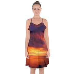 Sunset The Pacific Ocean Evening Ruffle Detail Chiffon Dress by Amaryn4rt