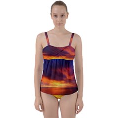 Sunset The Pacific Ocean Evening Twist Front Tankini Set by Amaryn4rt