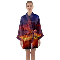 Sunset The Pacific Ocean Evening Long Sleeve Satin Kimono by Amaryn4rt