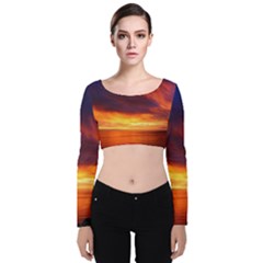 Sunset The Pacific Ocean Evening Velvet Long Sleeve Crop Top by Amaryn4rt