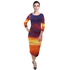 Sunset The Pacific Ocean Evening Quarter Sleeve Midi Velour Bodycon Dress by Amaryn4rt