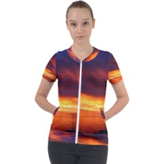 Sunset The Pacific Ocean Evening Short Sleeve Zip Up Jacket by Amaryn4rt