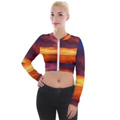 Sunset The Pacific Ocean Evening Long Sleeve Cropped Velvet Jacket by Amaryn4rt