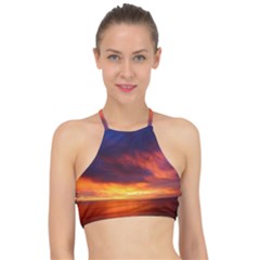 Sunset The Pacific Ocean Evening Halter Bikini Top by Amaryn4rt