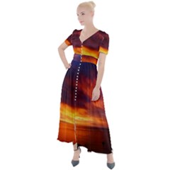 Sunset The Pacific Ocean Evening Button Up Short Sleeve Maxi Dress by Amaryn4rt