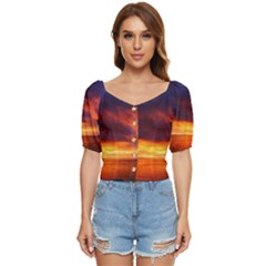 Sunset The Pacific Ocean Evening Button Up Blouse