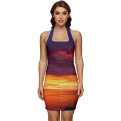 Sunset The Pacific Ocean Evening Sleeveless Wide Square Neckline Ruched Bodycon Dress by Amaryn4rt