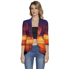 Sunset The Pacific Ocean Evening Women s 3/4 Sleeve Ruffle Edge Open Front Jacket by Amaryn4rt