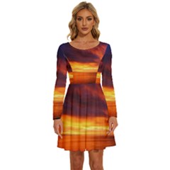 Sunset The Pacific Ocean Evening Long Sleeve Wide Neck Velvet Dress by Amaryn4rt