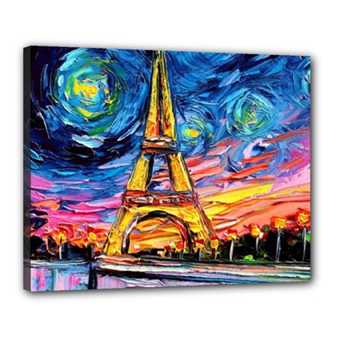 Eiffel Tower Starry Night Print Van Gogh Canvas 20  X 16  (stretched) by Modalart