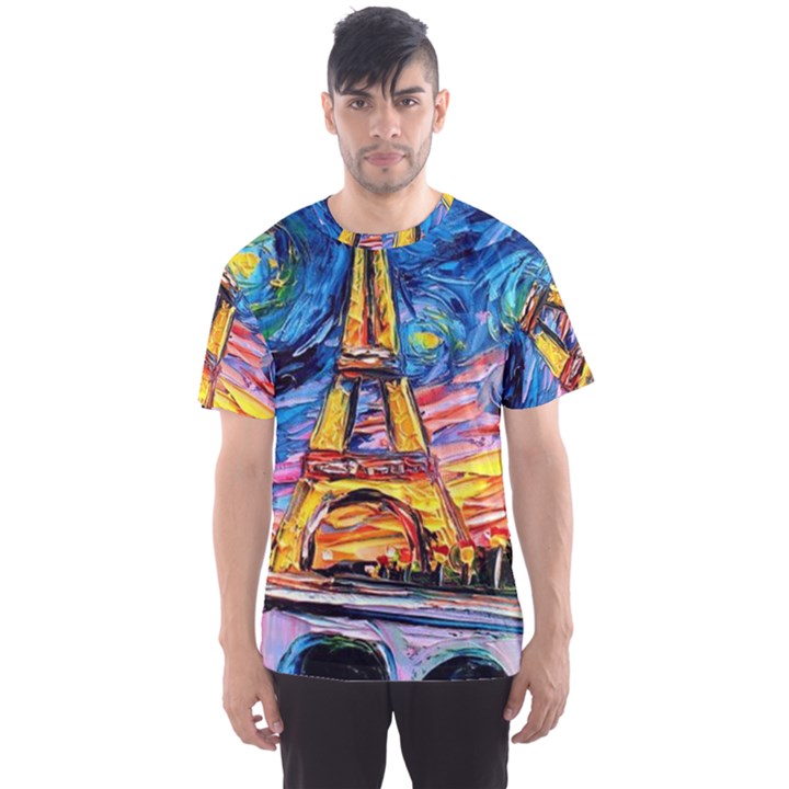 Eiffel Tower Starry Night Print Van Gogh Men s Sport Mesh T-Shirt