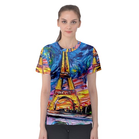 Eiffel Tower Starry Night Print Van Gogh Women s Sport Mesh T-shirt by Modalart