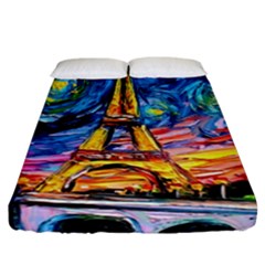 Eiffel Tower Starry Night Print Van Gogh Fitted Sheet (california King Size) by Modalart