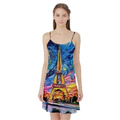 Eiffel Tower Starry Night Print Van Gogh Satin Night Slip by Modalart