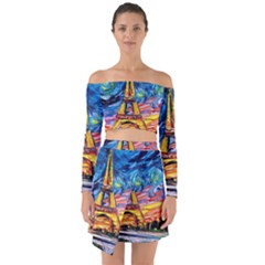 Eiffel Tower Starry Night Print Van Gogh Off Shoulder Top With Skirt Set by Modalart