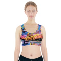 Eiffel Tower Starry Night Print Van Gogh Sports Bra With Pocket by Modalart