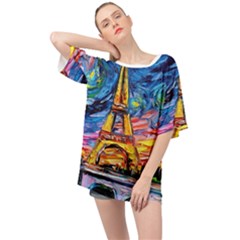 Eiffel Tower Starry Night Print Van Gogh Oversized Chiffon Top by Modalart