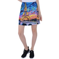 Eiffel Tower Starry Night Print Van Gogh Tennis Skirt by Modalart