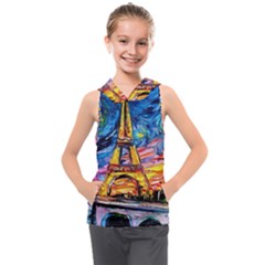 Eiffel Tower Starry Night Print Van Gogh Kids  Sleeveless Hoodie by Modalart