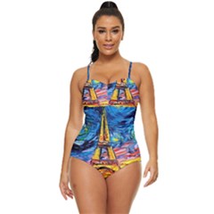 Eiffel Tower Starry Night Print Van Gogh Retro Full Coverage Swimsuit by Modalart