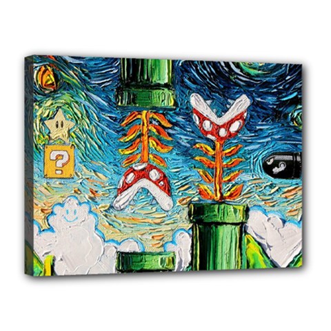 Cartoon Game Games Starry Night Doctor Who Van Gogh Parody Canvas 16  X 12  (stretched) by Modalart