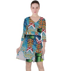 Cartoon Game Games Starry Night Doctor Who Van Gogh Parody Quarter Sleeve Ruffle Waist Dress