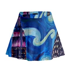 Starry Night In New York Van Gogh Manhattan Chrysler Building And Empire State Building Mini Flare Skirt by Modalart