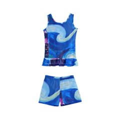 Starry Night In New York Van Gogh Manhattan Chrysler Building And Empire State Building Kids  Boyleg Swimsuit by Modalart