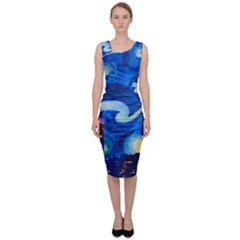 Starry Night In New York Van Gogh Manhattan Chrysler Building And Empire State Building Sleeveless Pencil Dress by Modalart