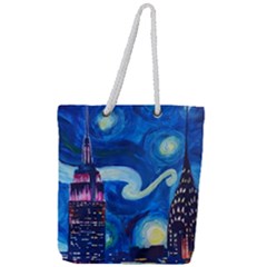 Starry Night In New York Van Gogh Manhattan Chrysler Building And Empire State Building Full Print Rope Handle Tote (large) by Modalart