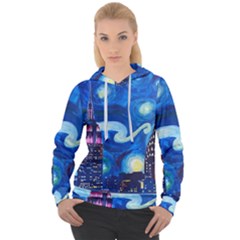 Starry Night In New York Van Gogh Manhattan Chrysler Building And Empire State Building Women s Overhead Hoodie by Modalart