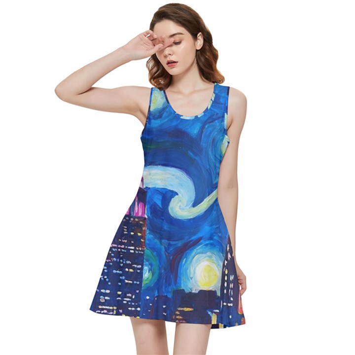 Starry Night In New York Van Gogh Manhattan Chrysler Building And Empire State Building Inside Out Racerback Dress